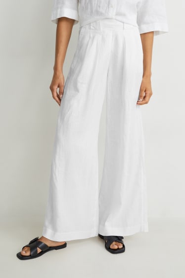 Damen - Leinenhose - High Waist - Wide Leg - weiß