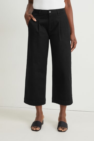 Damen - Stoffhose - High Waist - Wide Leg - schwarz