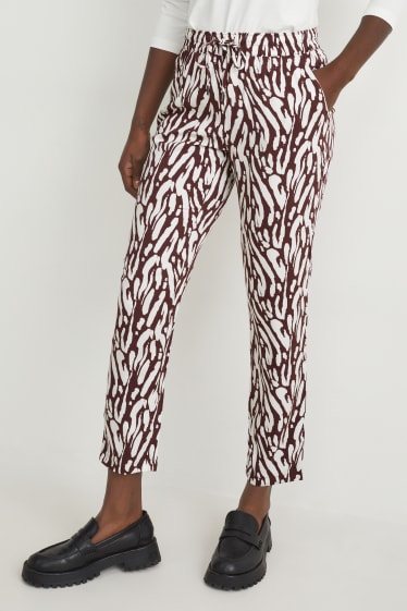 Femmes - Pantalon de toile - high waist - regular fit - marron / blanc crème