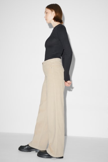 Donna - CLOCKHOUSE - pantaloni di velluto a coste - vita alta - gamba larga - beige