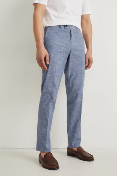 Hommes - Pantalon de costume - regular fit - Flex  - mélange de lin et de coton - bleu