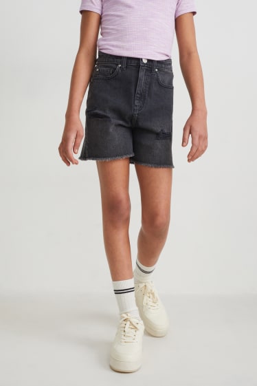 Children Girls - Denim Bermuda shorts - black