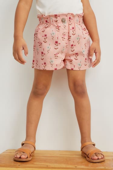 Enfants filles - Short en jean - à fleurs - rose