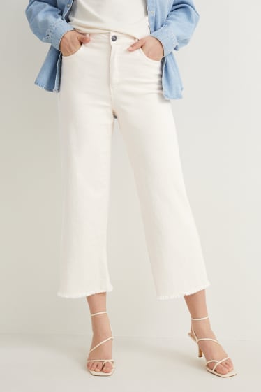 Donna - Jeans a gamba larga - vita alta - beige