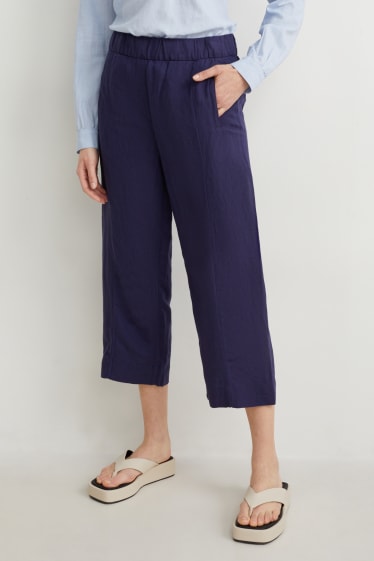 Donna - Culotte - vita alta - gamba larga - misto lino - blu scuro