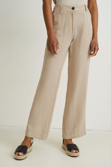 Damen - Stoffhose - Mid Waist - Wide Leg - Leinen-Mix - beige