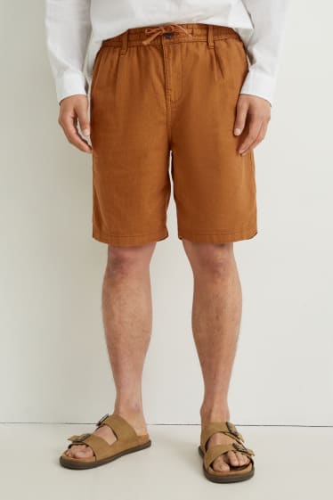 Men - Shorts - linen blend - dark brown