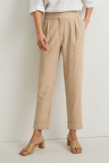 Dames - Pantalon - high waist - tapered fit - linnenmix - beige