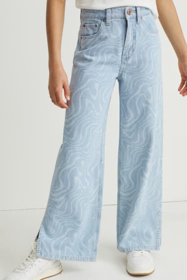 Children Girls - Wide leg jeans - patterned - denim-light blue
