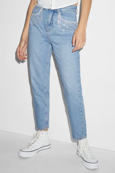 Women - CLOCKHOUSE - mom jeans - high waist - denim-light blue