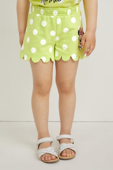 Kinderen: meisjes - Minnie Mouse - sweatshorts - met stippen - lichtgroen
