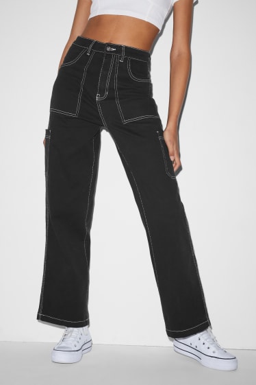 Dona - CLOCKHOUSE - pantalons - high waist - wide leg - negre