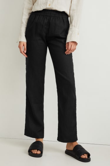 Donna - Pantaloni di lino basic - vita media - regular fit - nero