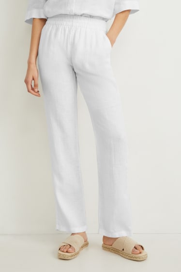 Damen - Basic-Leinenhose - Mid Waist - Regular Fit - weiß