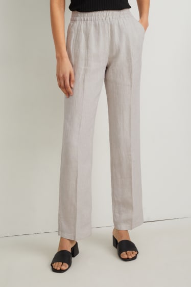 Dona - Pantalons de lli bàsics - mid waist - regular fit - beix clar