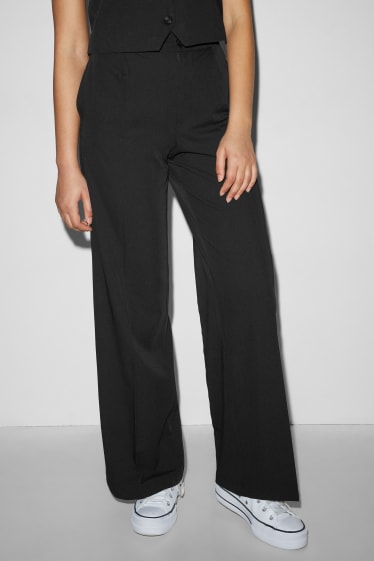 Donna - Pantaloni - a vita alta - gamba larga - nero