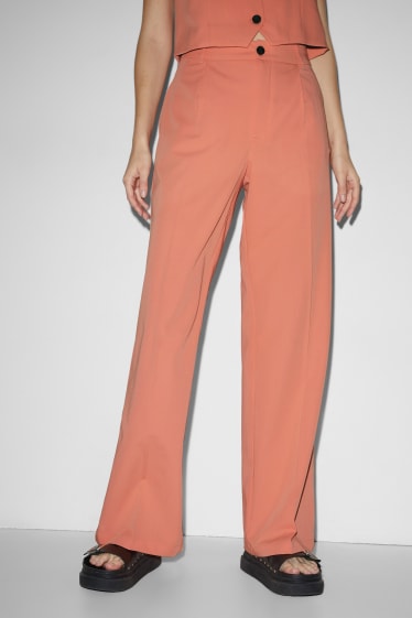 Femmes - CLOCKHOUSE - pantalon de toile - high waist - wide leg - orange