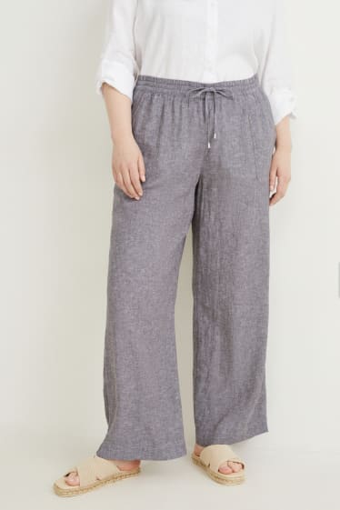 Damen - Stoffhose - Mid Waist - Wide Leg - Leinen-Mix - grau-melange