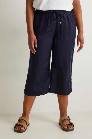 Damen - Hose - Mid Waist - Wide Leg - Leinen-Mix - dunkelblau
