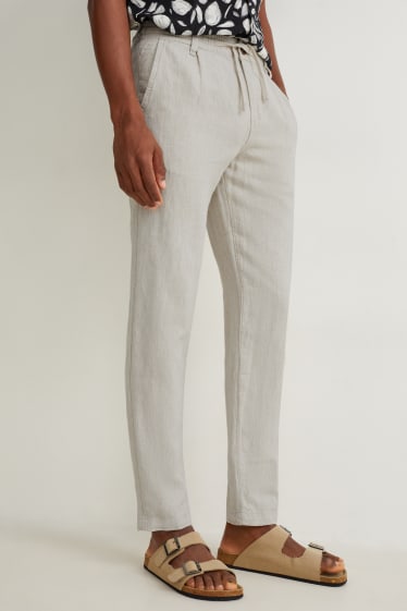 Hommes - Chino - tapered fit - lin mélangé - beige clair