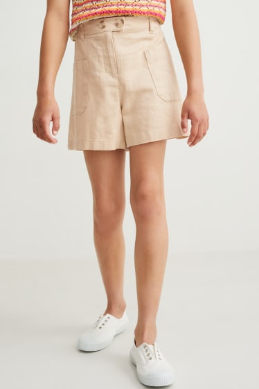 Nena - Pantalons curts - mescla de lli - beix