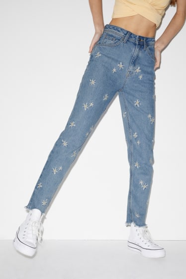 Donna - CLOCKHOUSE - slim jeans - vita alta - a fiori - jeans azzurro
