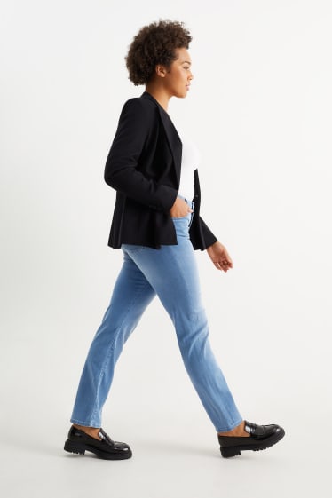 Women - Straight jeans with rhinestones - mid-rise waist - denim-light blue