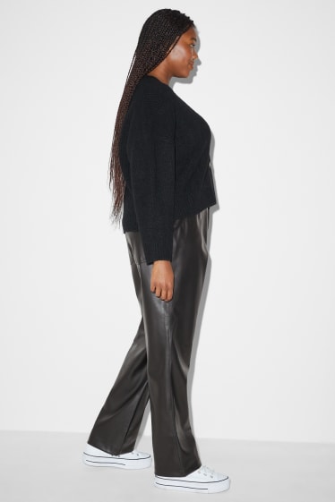 Dona - Pantalons - mid waist - straight fit - pell sintètica - negre