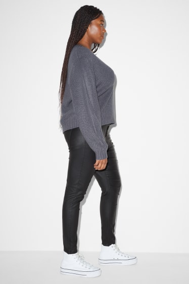 Dámské - CLOCKHOUSE - plátěné kalhoty - high waist - skinny fit - černá