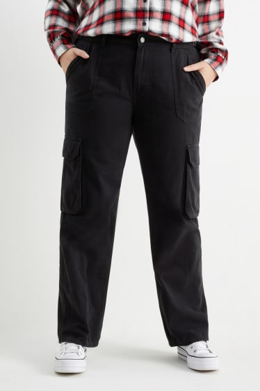 Damen - CLOCKHOUSE - Cargohose - High Waist - Straight Fit - schwarz