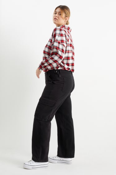 Damen - CLOCKHOUSE - Cargohose - High Waist - Straight Fit - schwarz