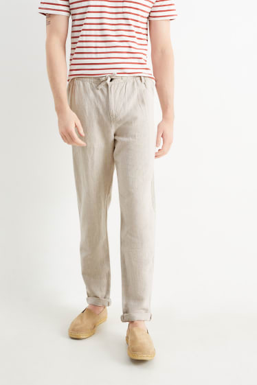 Pánské - Kalhoty chino - tapered fit - lněná směs - světle béžová