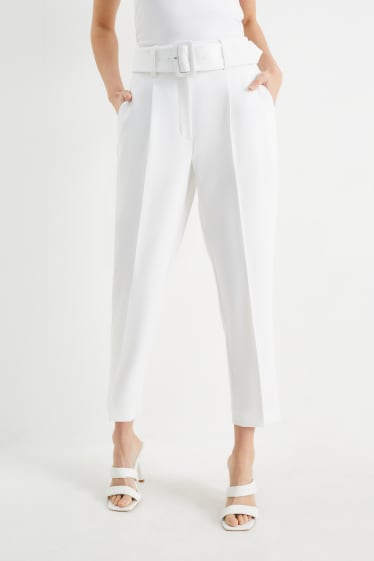 Damen - Business-Hose mit Gürtel - High Waist - Regular Fit - weiß