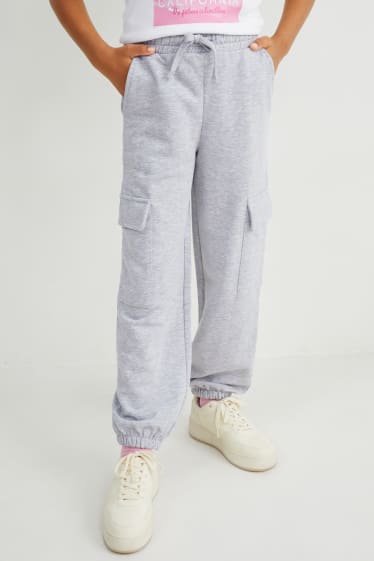 Bambine - Pantaloni sportivi cargo - grigio chiaro melange