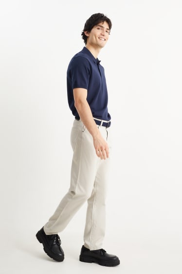 Pánské - Kalhoty s páskem - regular fit - krémově bílá