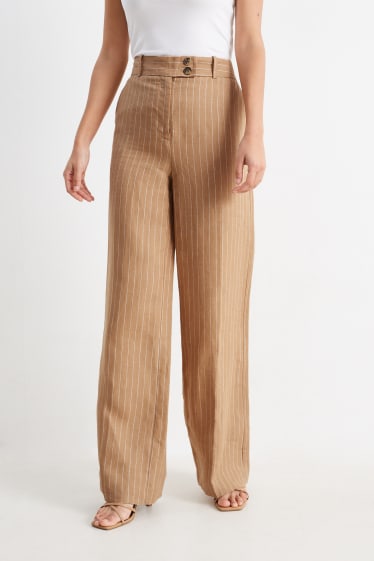 Women - Linen business trousers - high waist - straight leg - beige