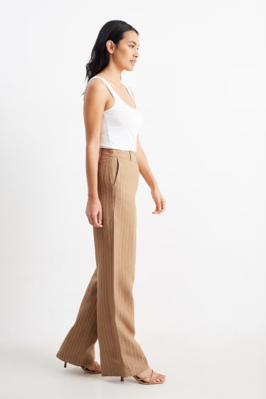 Women - Linen business trousers - high waist - straight leg - beige
