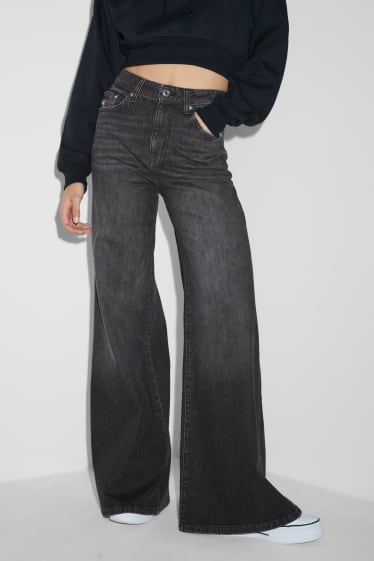 Women - CLOCKHOUSE - wide leg jeans - high waist - denim-dark gray