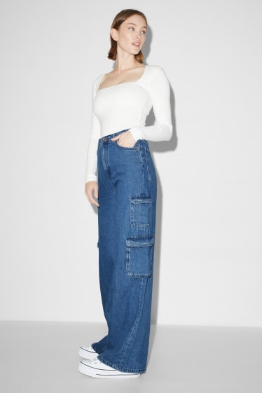 Teens & young adults - CLOCKHOUSE - cargo jeans - high waist - wide leg - blue denim