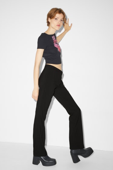 Femmes - Pantalon en toile - mid waist - bootcut fit - noir
