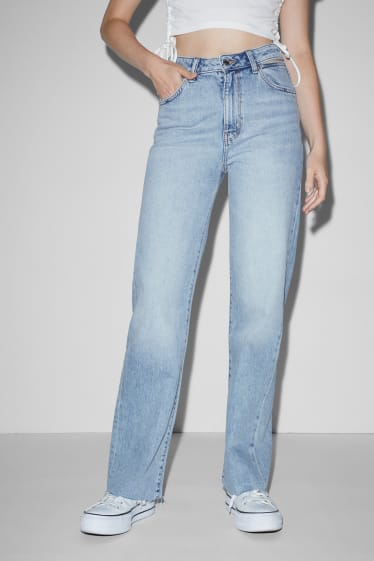 Women - CLOCKHOUSE - straight jeans - high waist - denim-light blue