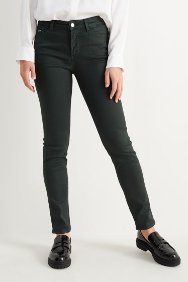 Damen - Slim Jeans - Mid Waist - dunkelgrün