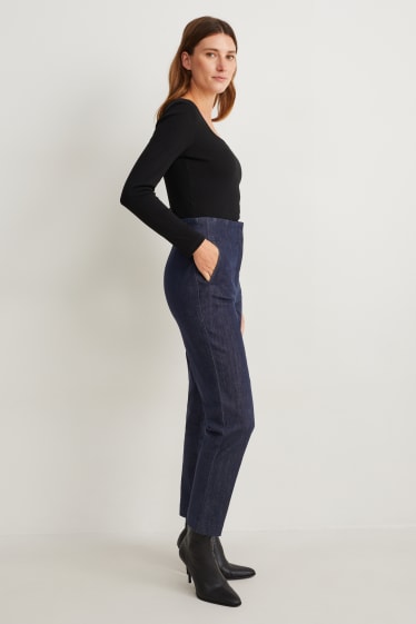 Damen - Tapered Jeans - High Waist - dunkeljeansblau