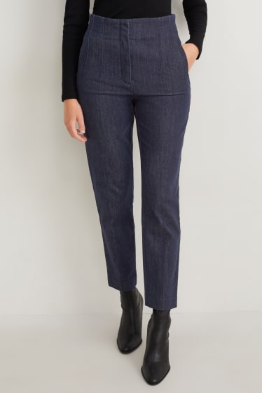 Damen - Tapered Jeans - High Waist - dunkeljeansblau