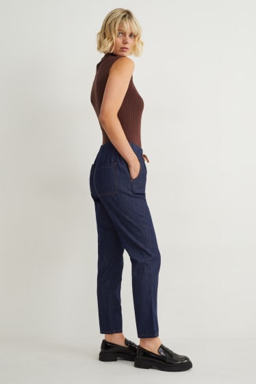 Dames - Pantalon - super high waist - tapered fit - jog denim - jeansdonkerblauw