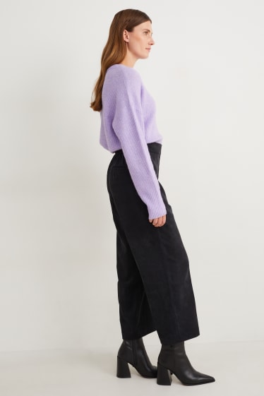 Femmes - Pantalon de velours - mid waist - jambes larges - noir