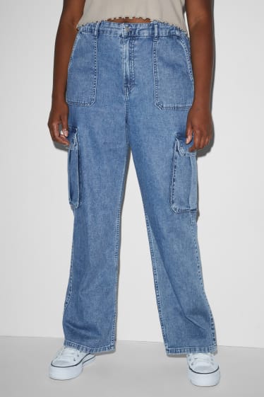 Ados & jeunes adultes - CLOCKHOUSE - straight jean cargo - high waist - jean bleu