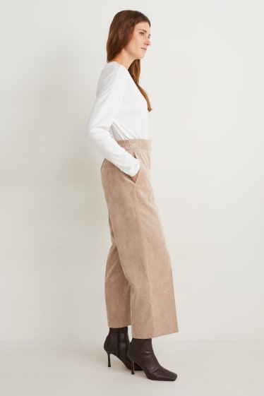 Damen - Cordhose - Mid Waist - Wide Leg - beige