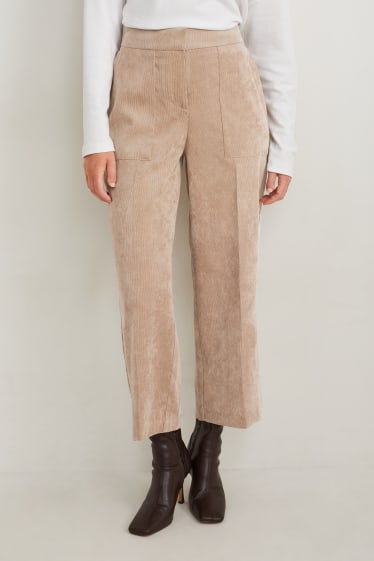 Damen - Cordhose - Mid Waist - Wide Leg - beige