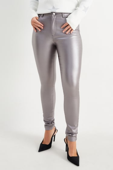 Damen - Stoffhose - High Waist - Skinny Fit - silber